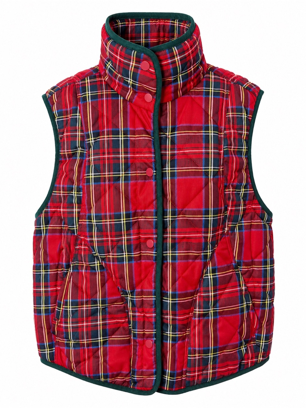 BiBi Red Tartan Plaid Quilted Puffer Vest Womens M Holiday Preppy Cabincore Cozy